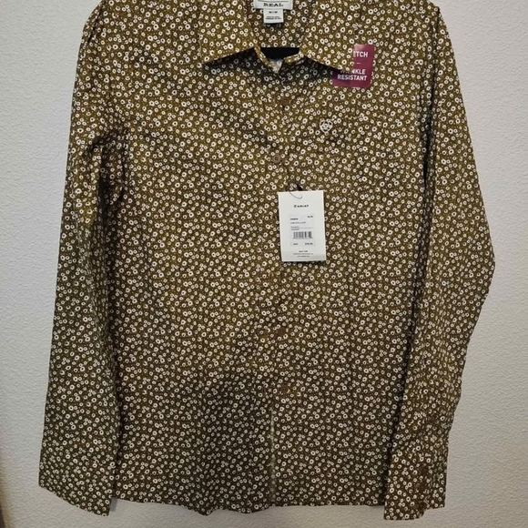 Ariat NWT Shirt Medium Brown Floral Western - Picture 1 of 7